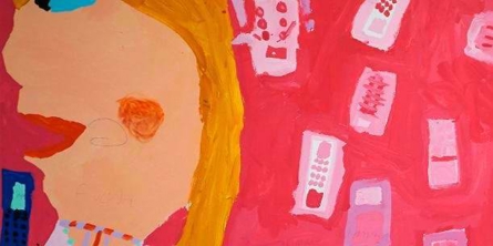 Kunstværk med barn og mobiltelefoner